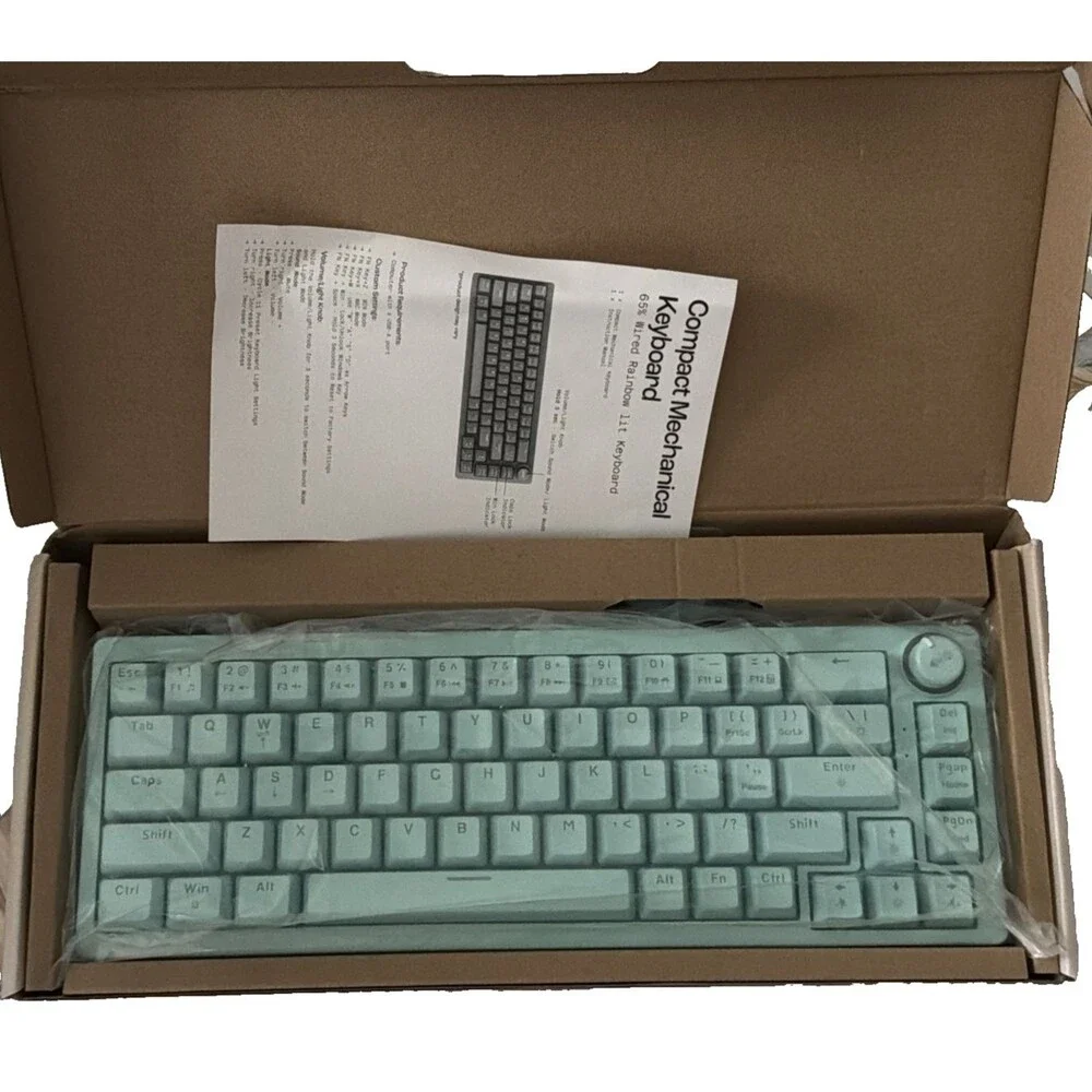 North Compact Mechanical Keyboard 65% Wired Rainbow Lit Keyboard - Turquoise